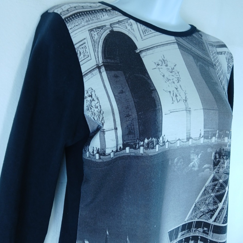 Rare VTG Walt Disney World Paris Top XL Black Eiffel Tower Beaded Mickey Mouse